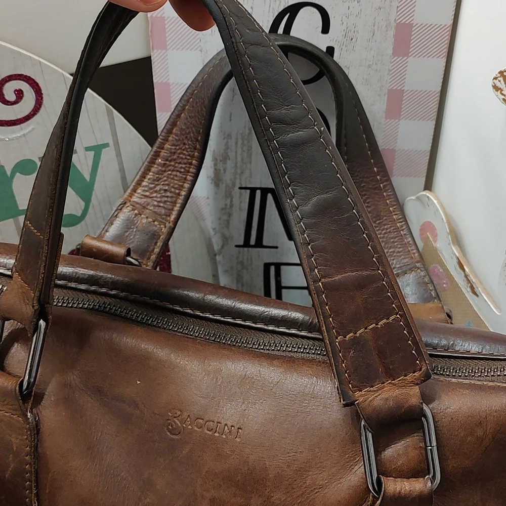 🥰 GUC Baccini Leandro Genuine Italian Leather Laptop Bag, Cognac Brown, 16 in.